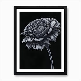 A Carnation In Black White Line Art Vertical Composition 24 Art Print