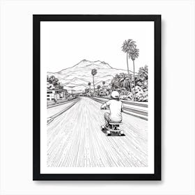 Skateboarding In Oahu Hawaii, Usa Line Art Black And White 3 Art Print