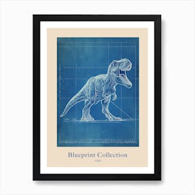 T Rex Dinosaur Blue Print Inspired 2 Poster Art Print