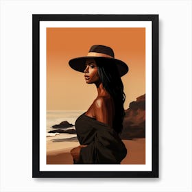 Illustration of an African American woman at the beach 116 Art Print