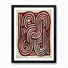 Red Maze Abstract Tribal Linework Art Print