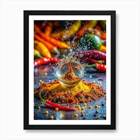 A Single Raindrop Splashing Onto A Bed Of Colorful Art Print