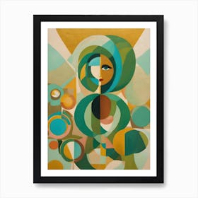 Lost - Abstract Art Deco Geometric Shapes Oil Painting Modernist Picasso Inspired Bold Gold Green Turquoise Red Face Visionary Fantasy Style Wall Decor Surrealism Trippy Cool Room Art Invoke Psychedelic Art Print
