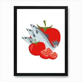 Salmon And Tomatoes Vector Illustration. Art Print