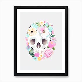 Skull With Floral Patterns 1 Pastel Kawaii Art Print