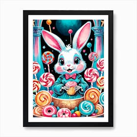 Cute Skeleton Rabbit With Candies Painting (35) Art Print