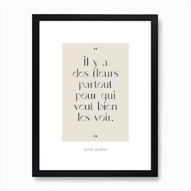 Matisse Quote Fleurs Art Print