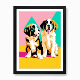 Saint Bernard Pups, This Contemporary art brings POP Art and Flat Vector Art Together, Colorful Art, Animal Art, Home Decor, Kids Room Decor, Puppy Bank - 135th Art Print