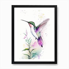 Hummingbird In A Garden Minimalist Watercolour Art Print