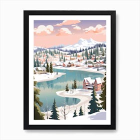 Vintage Winter Travel Illustration Big Bear Lake California 2 Art Print