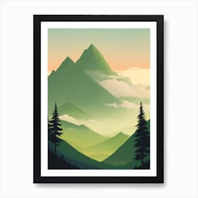 Misty Mountains Vertical Composition In Green Tone 204 Art Print