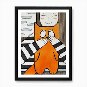 Orange Cat and girl Art Print