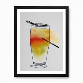 Bellini Minimal Line Drawing With Watercolour Cocktail Poster Art Print