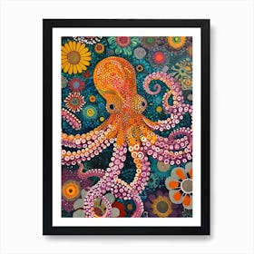 Kitsch Colourful Octopus 1 Art Print