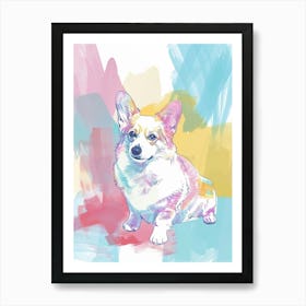 Pastel Watercolour Corgi Line Illustration 2 Art Print