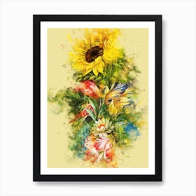 Sunflowers And Lilies Art Print