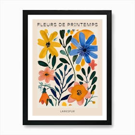 Spring Floral French Poster  Larkspur 2 Art Print