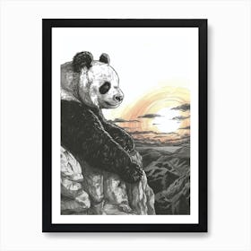 Giant Panda Looking At A Sunset From A Mountaintop 3 Art Print