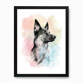 Pastel Icelandic Sheepdog Line Illustration 3 Art Print