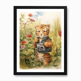 Tiger Illustration Photographing Watercolour 4 Art Print