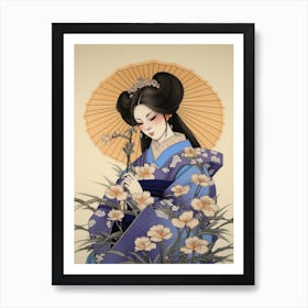 Hanashobu Japanese Water Iris 4 Vintage Japanese Botanical And Geisha Art Print