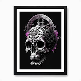 Skull With Mandala Patterns Pink Stream Punk Art Print