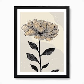 Line Art Marigold Flowers Illustration Neutral 17 Art Print