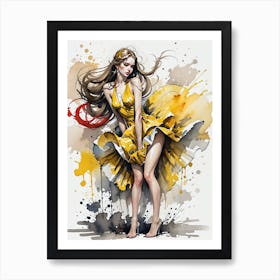 Girl In A Yellow Dress Art Print
