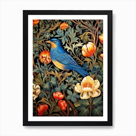 Blue Bird And Flowers Art Print