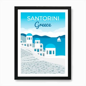 Greece, Santorini — Retro travel minimalist poster Art Print