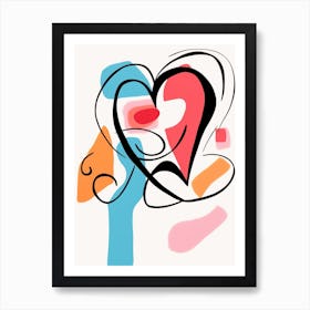 Abstract Heart Line And Geometric Pattern Pastels Art Print