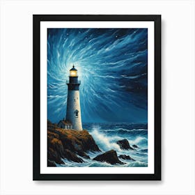 Lighthouse In The Storm Vincent Van Gogh Painting Style Illustration (6) Art Print