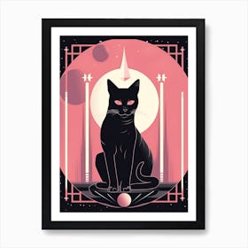 The Fool Tarot Card, Black Cat In Pink 2 Art Print