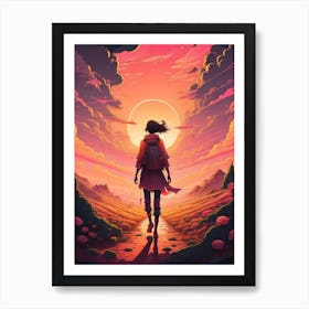 Girl Walking In The Sunset Art Print