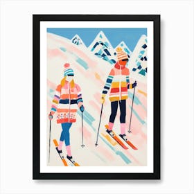 Ski Couple Matisse Style Winter Snow Painting Art Print