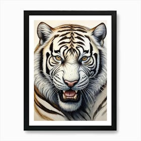 Angry White Tiger Face Art Print