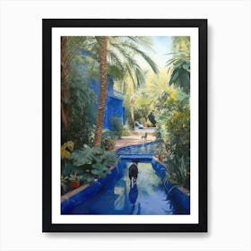 Painting Of A Dog In Jardin Majorelle, Morocco In The Style Of Watercolour 03 Art Print