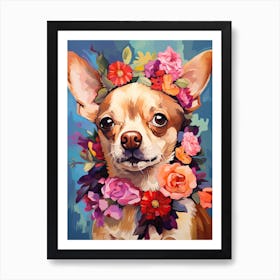 Chihuahua Portrait With A Flower Crown, Matisse Painting Style 2 Art Print