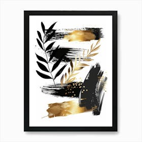 Gold And Black Brush Strokes 5 Art Print