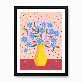 Blue Flowers In A Yellow Vase Art Print