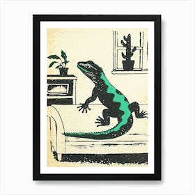 Lizard In The Living Room Block 4 Art Print