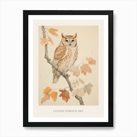 Vintage Bird Drawing Eastern Screech Owl 2 Poster Art Print