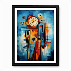 Clock Tower 3, Abstract Vibrant Colorful Modern Cubism Style Art Print