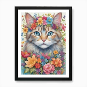 Kitty With Flowers Art Print