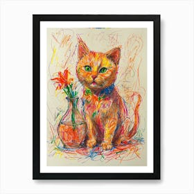 Cat With Flowers Art Print