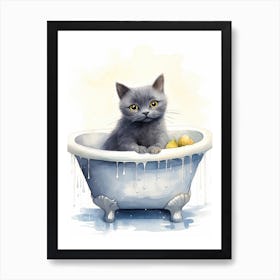 Chartreux Cat In Bathtub Bathroom 4 Art Print