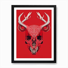 Animal Skull Red 3 Line Drawing Art Print