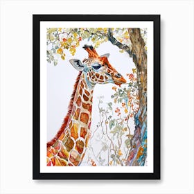 Giraffe In The Tree Branches 1 Art Print