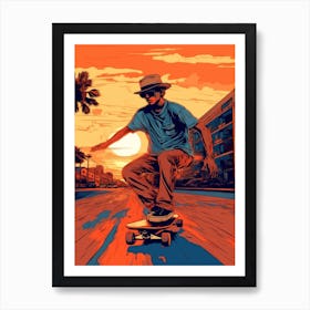 Skateboarding In Miami, United States Comic Style 2 Art Print