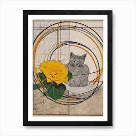 Lisianthus With A Cat 1 Abstract Expressionist Art Print